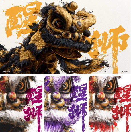 源文件下载【享设计】搜索编号：91220034463243758【AIGC醒狮毛绒金属春节新年东方文化】