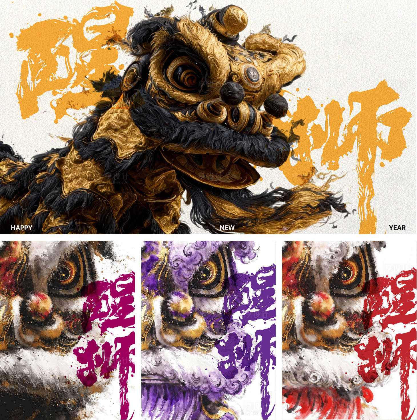 源文件下載【享設(shè)計】搜索編號：91220034463243758【AIGC醒獅毛絨金屬春節(jié)新年東方文化】