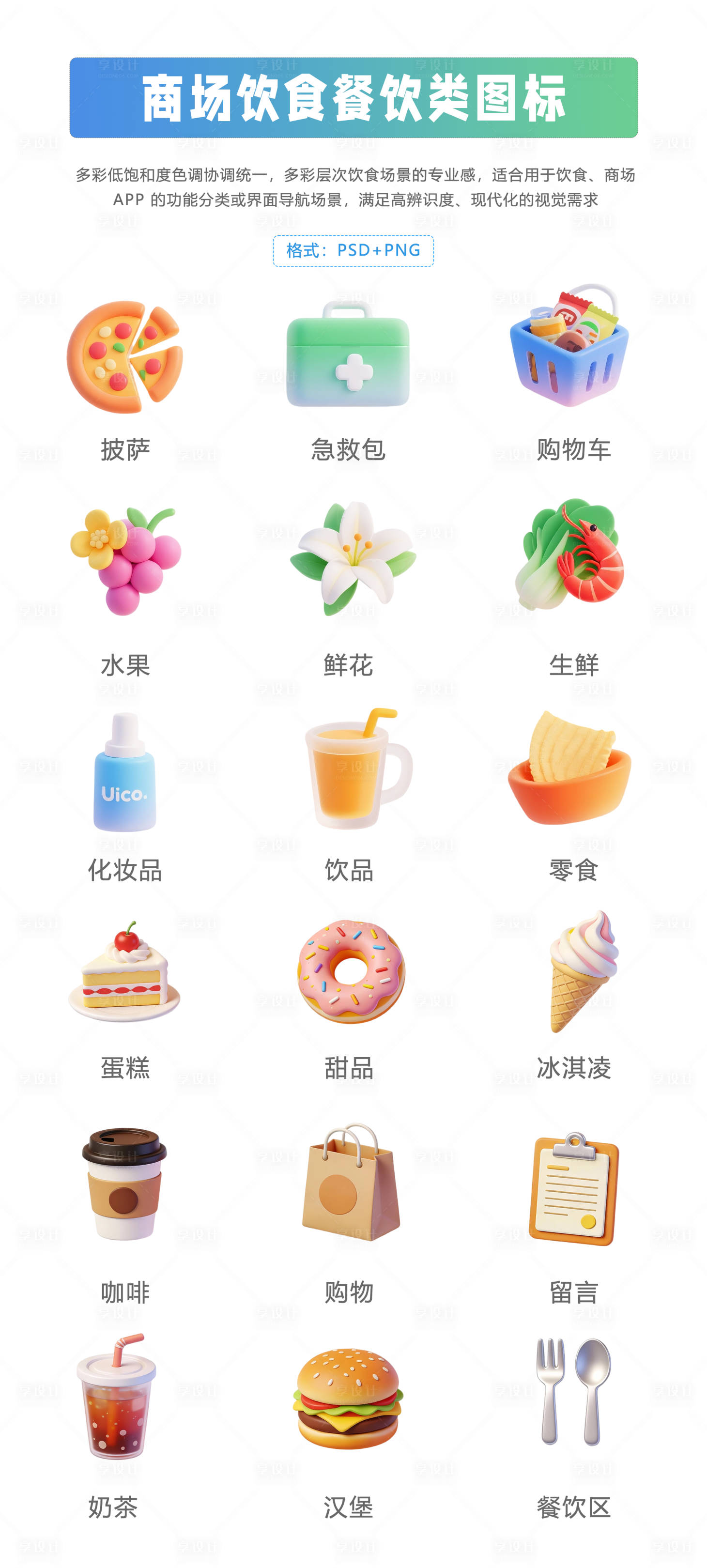 源文件下载【享设计】搜索编号：80310034499288255【商场餐饮饮食拟物图标】