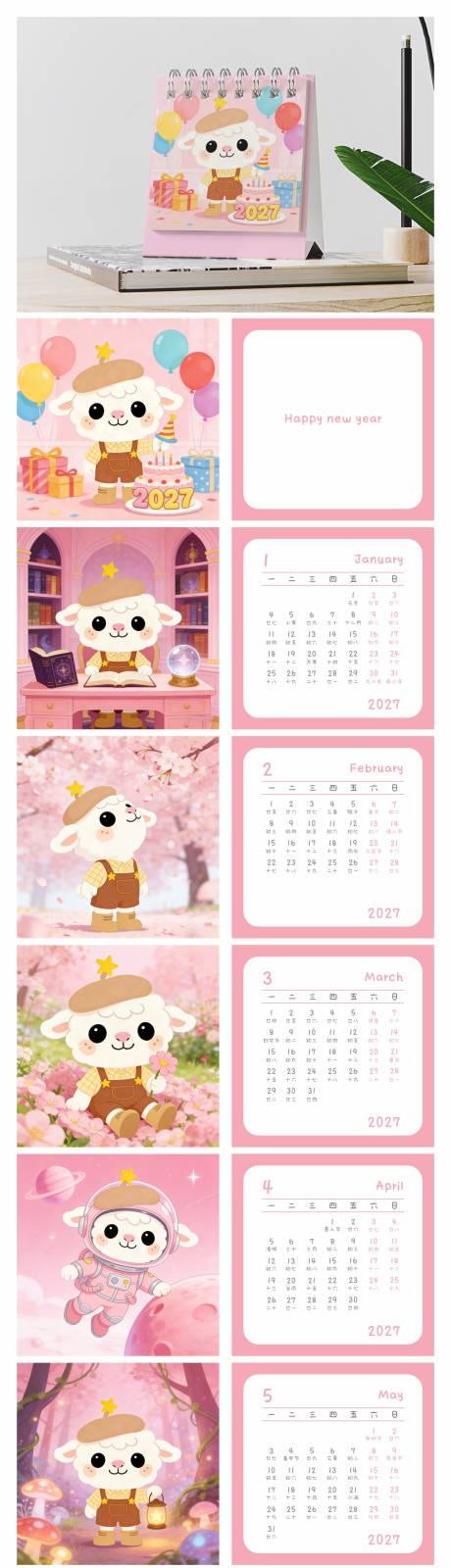 源文件下载【享设计】搜索编号：37200034578083318【2027粉色小绵羊羊年迷你台历】