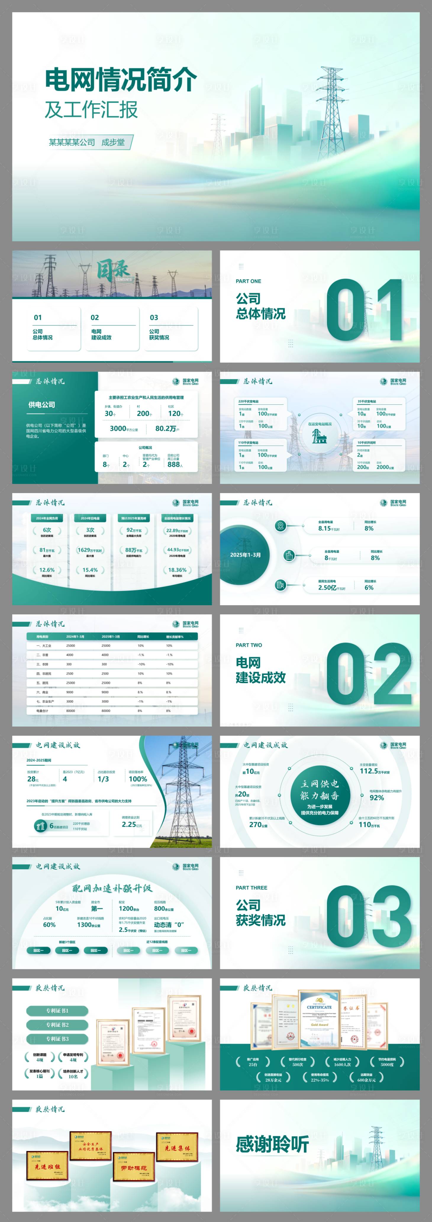 源文件下载【享设计】搜索编号：96360034593093708【青色电力电网公司工作汇报PPT】