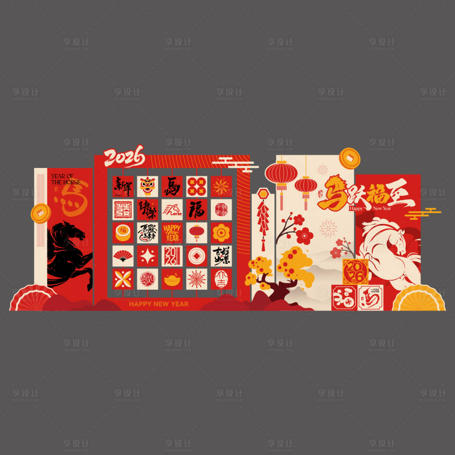 源文件下载【享设计】搜索编号：61350034663743779【2026马年春节国潮美陈】