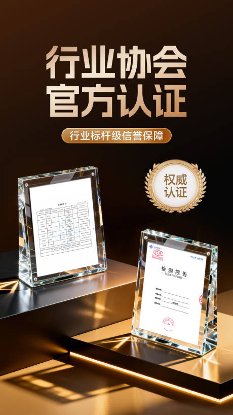 源文件下载【享设计】搜索编号：41660034553183568【荣誉证书行业认证检测报告黑金高端海报】