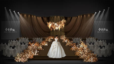 源文件下载【享设计】搜索编号：22870034289582211【咖色香槟棕色剧场复古风布幔婚礼堆头美】