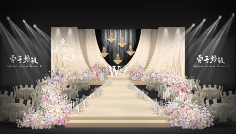 源文件下载【享设计】搜索编号：42730034292815611【香槟色布幔简约韩式婚礼舞台布置】