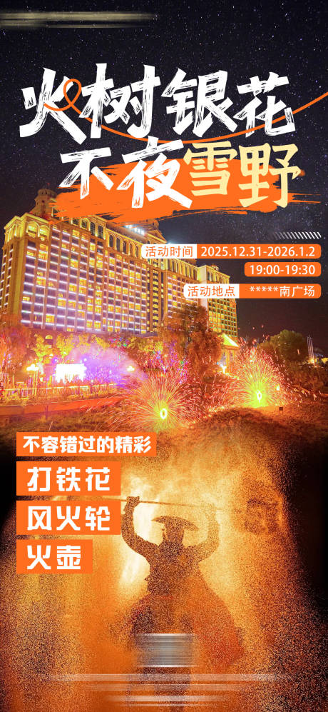 源文件下载【享设计】搜索编号：99200034623136239【酒店新年元旦打铁花表演宣传海报】