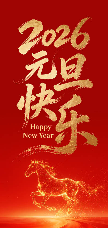 源文件下载【享设计】搜索编号：64150034659604421【简洁大气的红色2026元旦快乐海报】