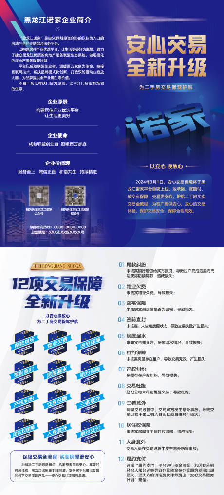 源文件下载【享设计】搜索编号：13540034473864959【地产平台简介安心交易蓝色折页】