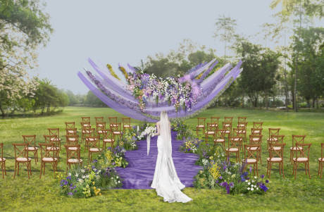 源文件下载【享设计】搜索编号：91700034291075354【紫色布幔线帘野生花户外游园会草坪婚礼】