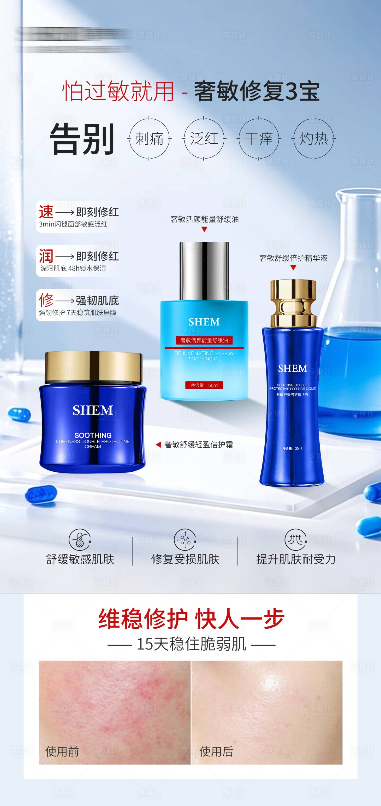 源文件下載【享設計】搜索編號：62350034380532779【高級護膚品敏感修復案例對比海報】
