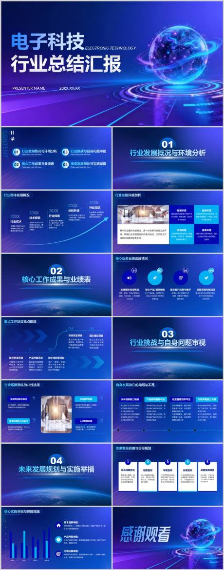 源文件下载【享设计】搜索编号：71400034438698762【蓝紫科幻风电子科技行业总结汇报】