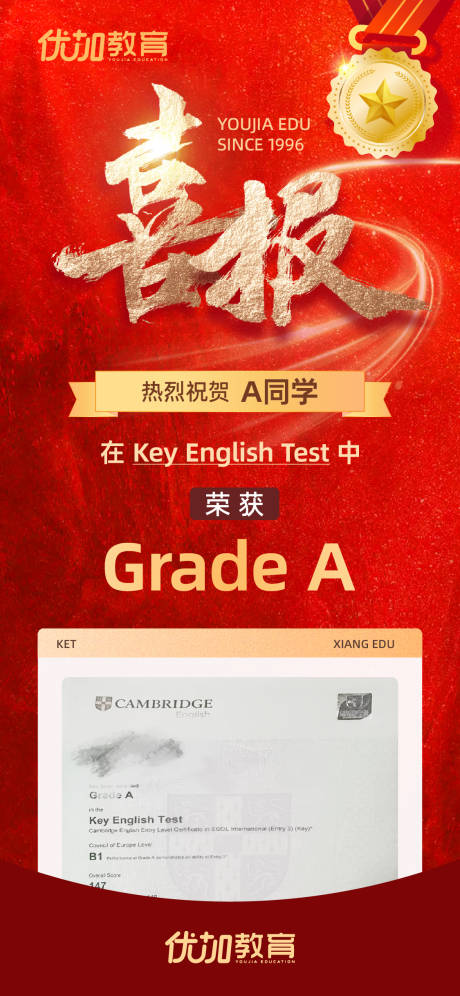 源文件下载【享设计】搜索编号：38650034485807948【留学教育行业KET考试喜报宣传海报】