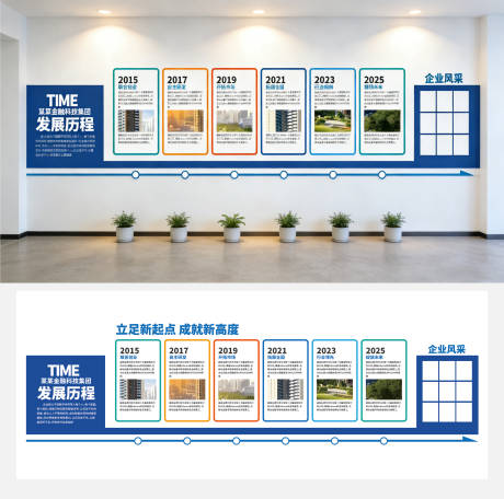 源文件下载【享设计】搜索编号：79640034749463314【企业发展历程文化墙背景板】