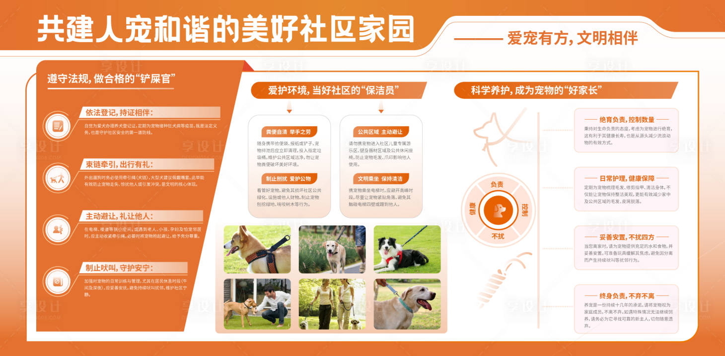 源文件下载【享设计】搜索编号：35430034311427139【社区文明养犬文明养宠物展板宣传栏】
