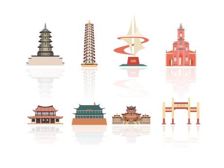 源文件下载【享设计】搜索编号：47250034346855652【福州地标性建筑矢量插画】