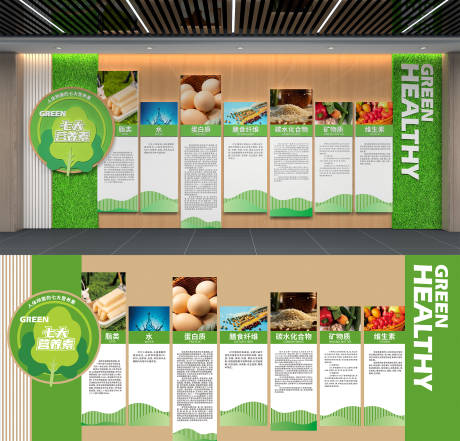 源文件下载【享设计】搜索编号：74470034444857432【七大营养素食堂文化墙背景板】