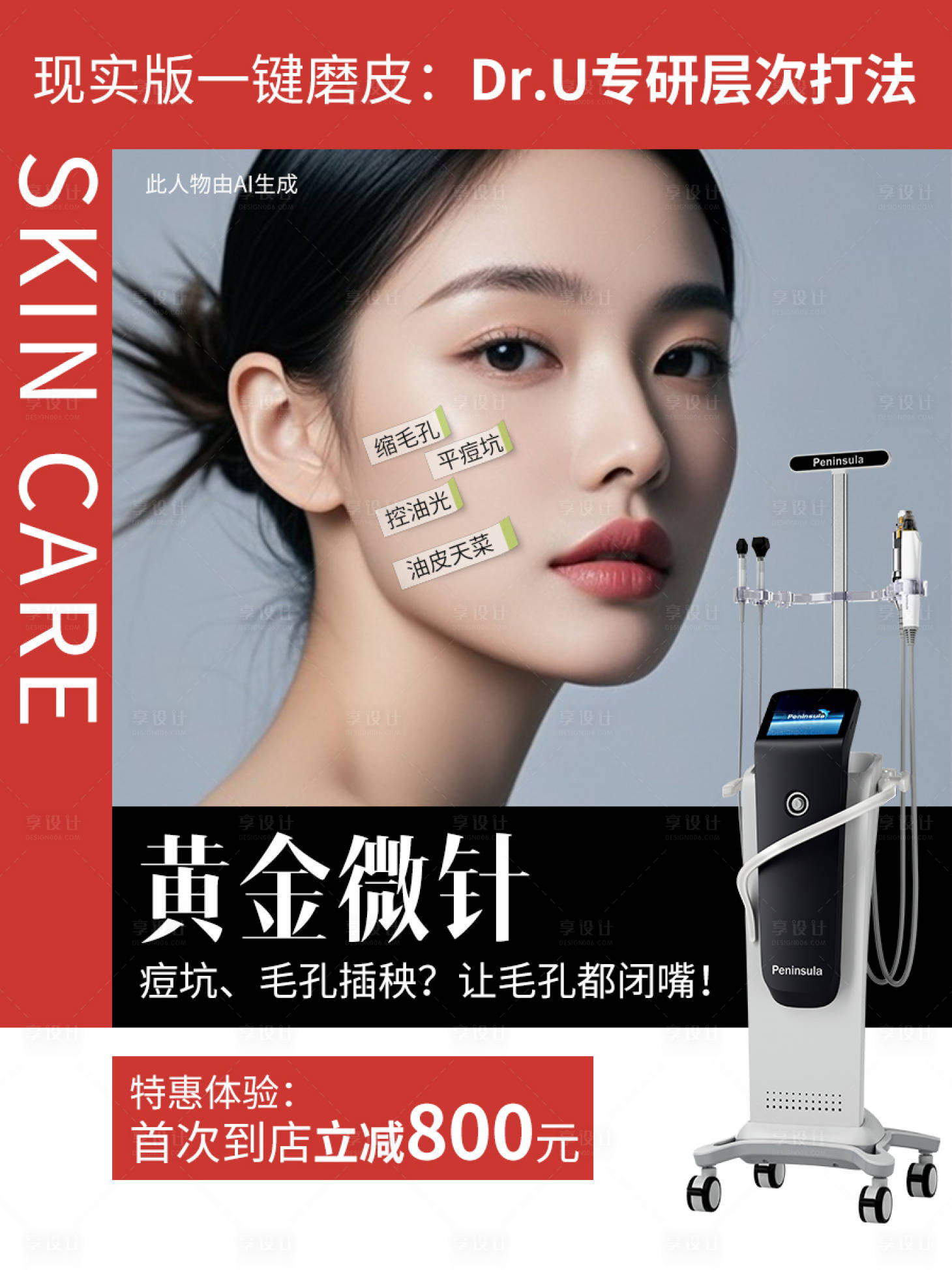 源文件下载【享设计】搜索编号：74360034594357436【医美简洁质感红白推广图黄金微针标注面】