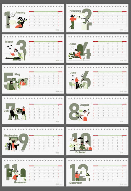 源文件下載【享設計】搜索編號：20070034451175031【2026年卡通工作場景日歷】