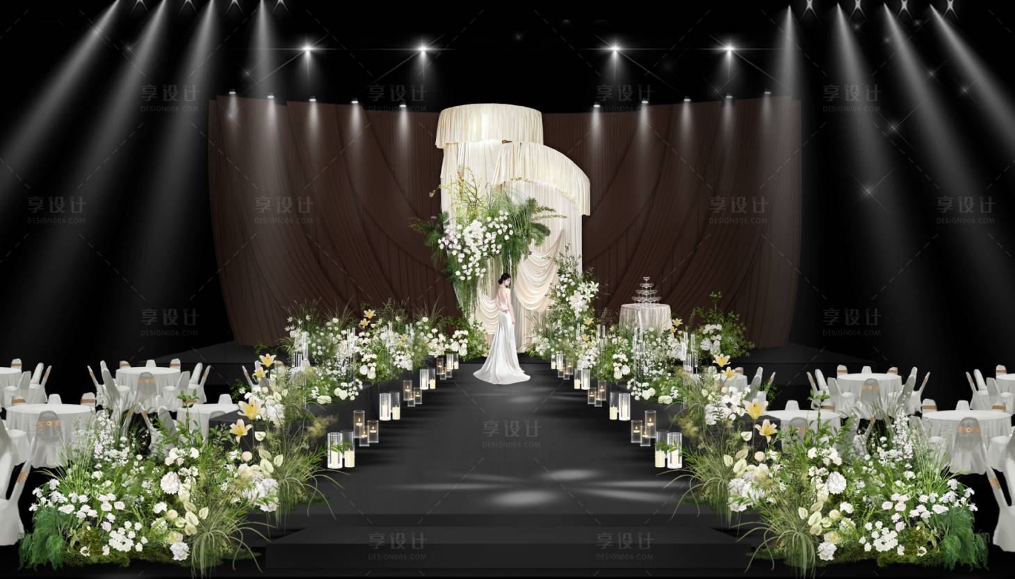 源文件下载【享设计】搜索编号：56050034574992873【咖色布幔婚礼效果图】