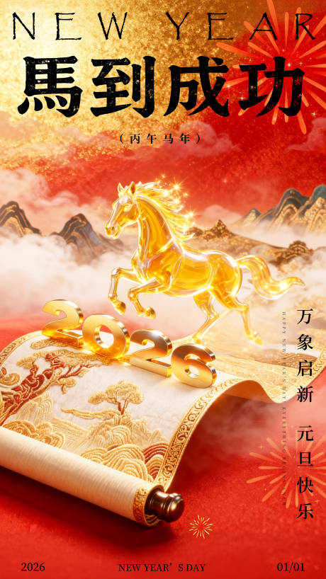 源文件下载【享设计】搜索编号：63340034559503621【2026马年新年元旦海报】