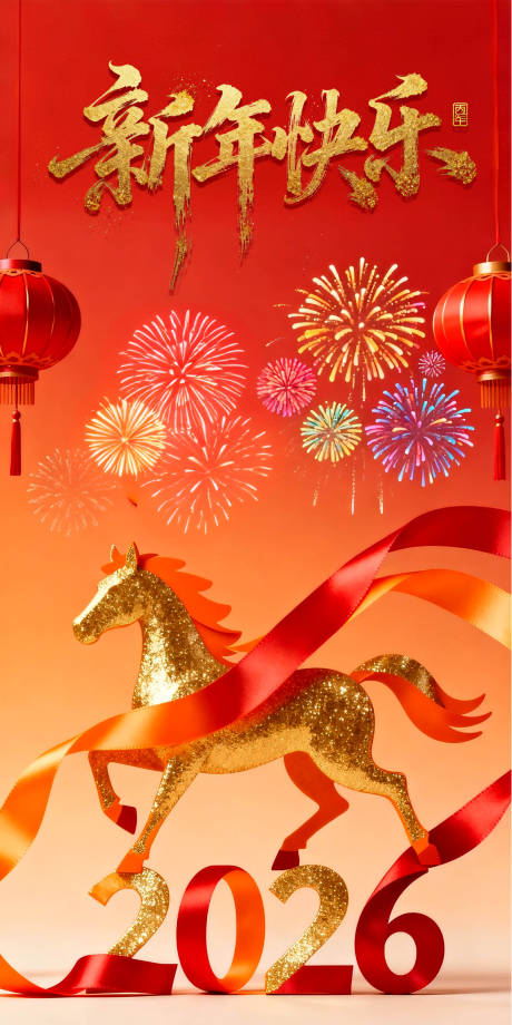 源文件下载【享设计】搜索编号：80900034805856412【马年新年快乐红金海报】