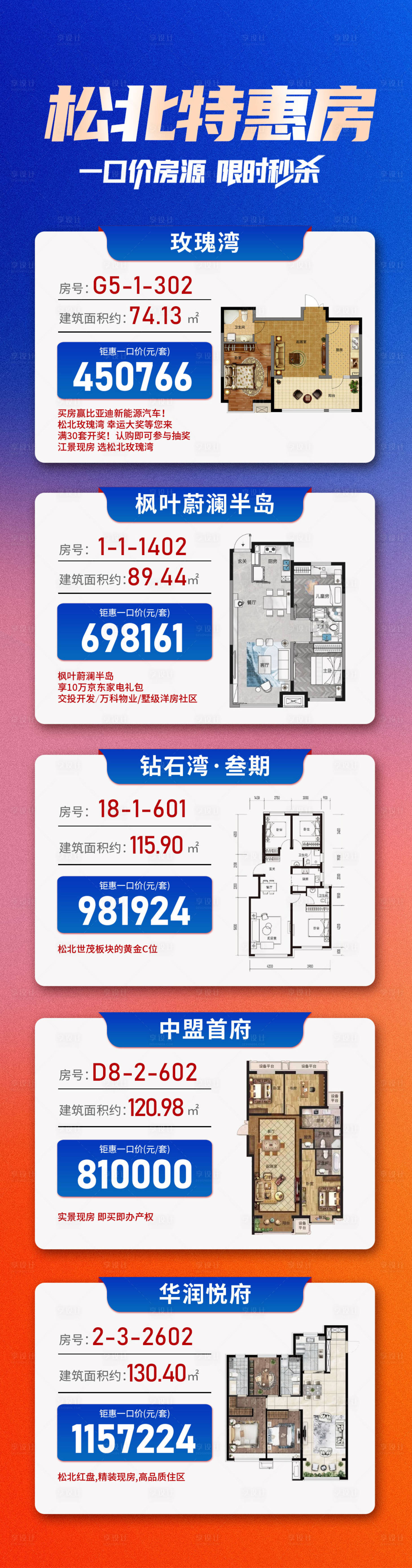 源文件下载【享设计】搜索编号：58150034360028281【蓝色地产区域特价房活动长图海报】