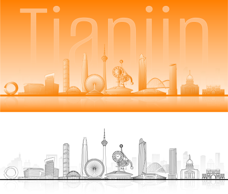 源文件下载【享设计】搜索编号：51290034726408900【天津地标建筑线条矢量抽象插画图】