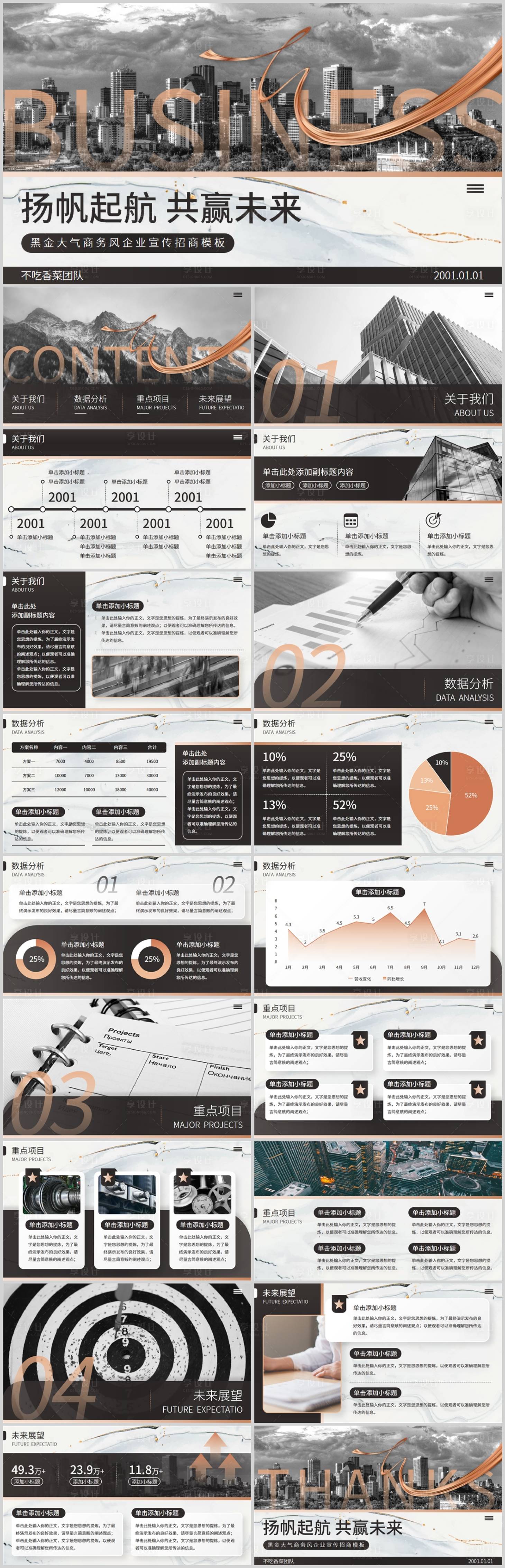 源文件下载【享设计】搜索编号：14460034754783045【黑金大气商务风企业宣传招商PPT模板】