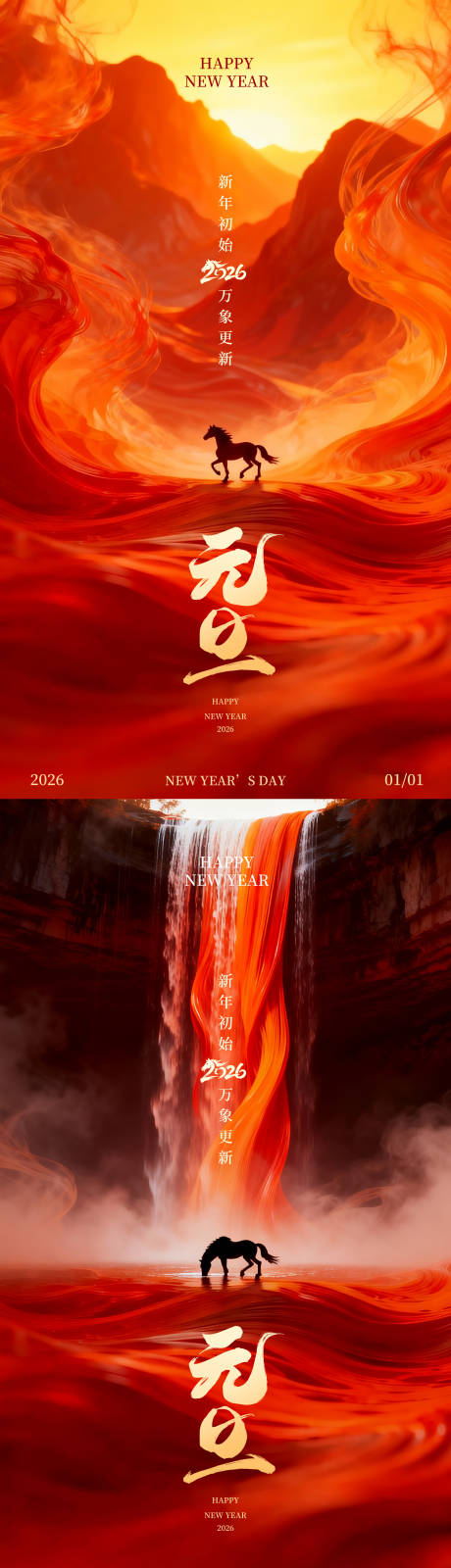 源文件下载【享设计】搜索编号：31310034436789849【2026马年新年元旦海报】