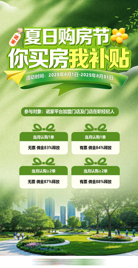 源文件下载【享设计】搜索编号：35500034802355720【夏日购房节补贴绿色海报】