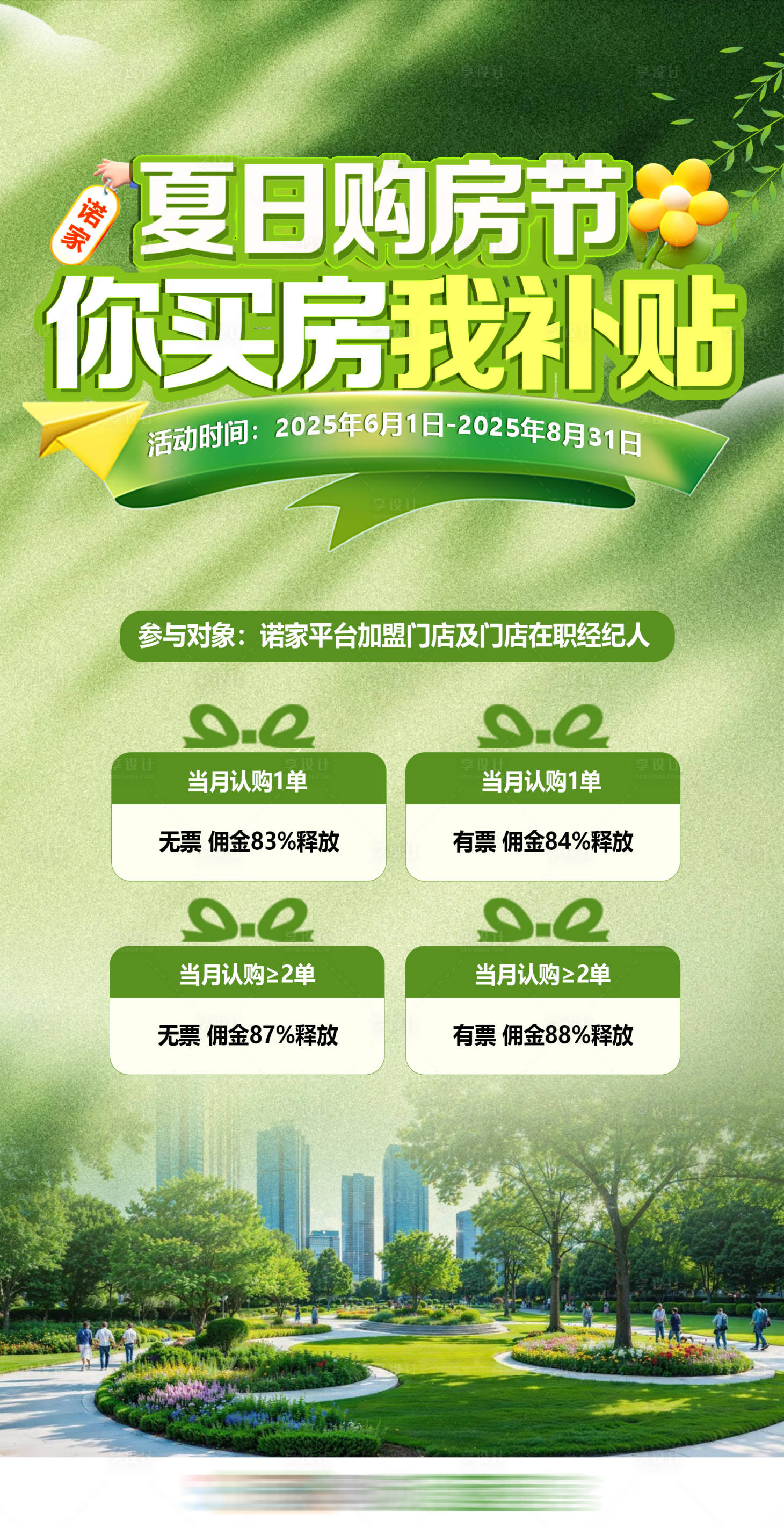 源文件下载【享设计】搜索编号：35500034802355720【夏日购房节补贴绿色海报】