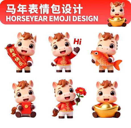源文件下载【享设计】搜索编号：40120034555998377【马年表情包第二弹】
