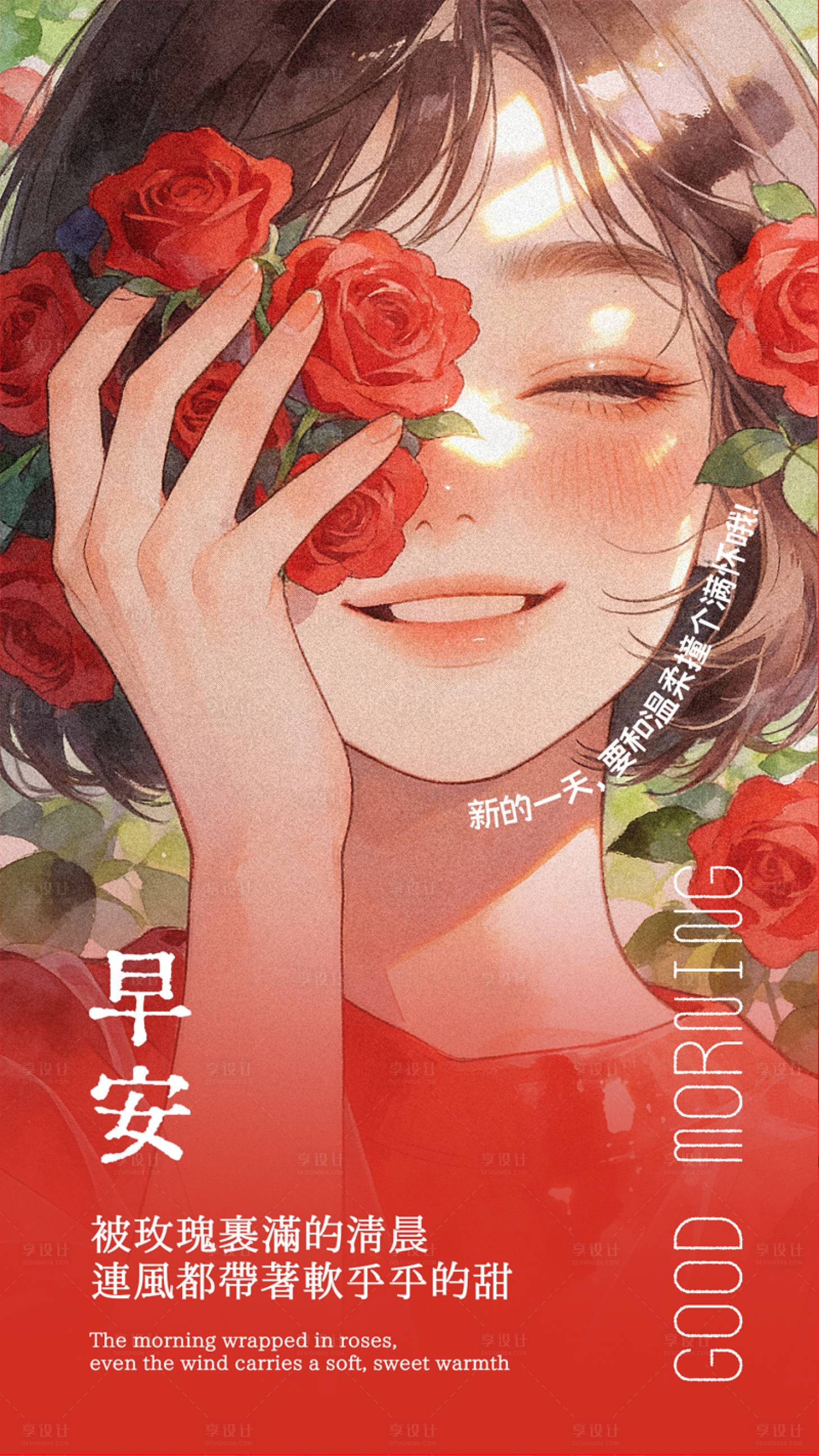 源文件下载【享设计】搜索编号：74470034794196633【你好早安每日一签女孩海报】