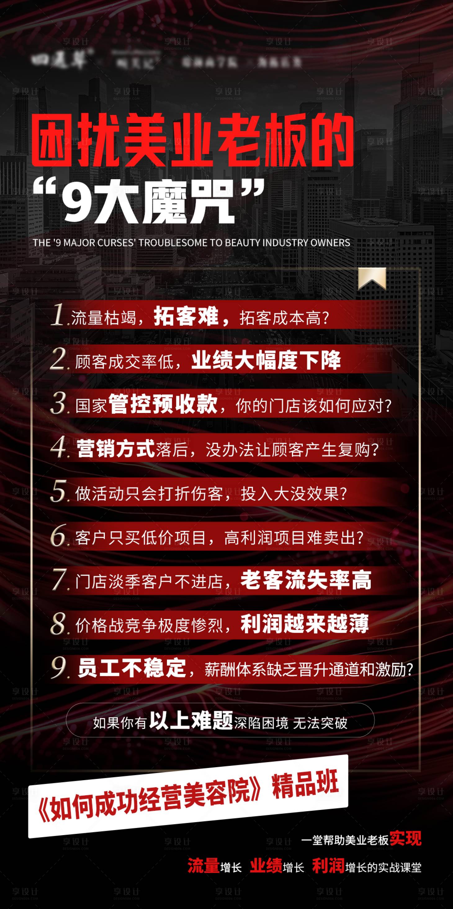 源文件下载【享设计】搜索编号：26360034358711049【医美培训招商9大困扰宣传海报】