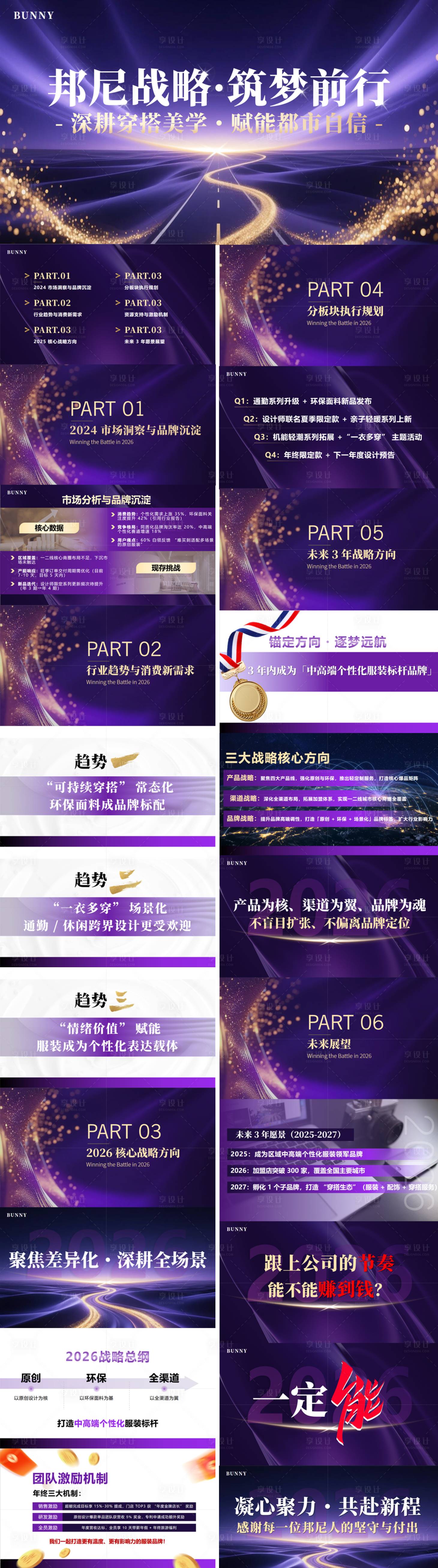 源文件下载【享设计】搜索编号：20320034422717510【企业品牌年会总结战略紫色系PPT】