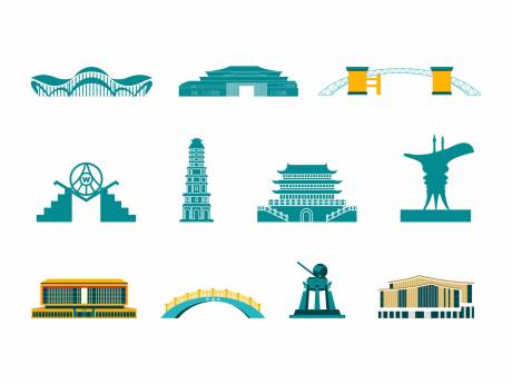 源文件下载【享设计】搜索编号：70770034598384831【宜宾地标性建筑矢量插画】