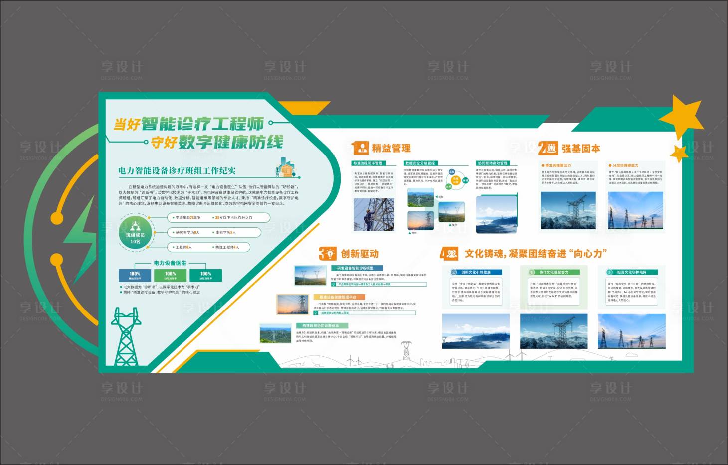 源文件下载【享设计】搜索编号：55280034590446861【绿色科技企业大气活力电力文化墙】