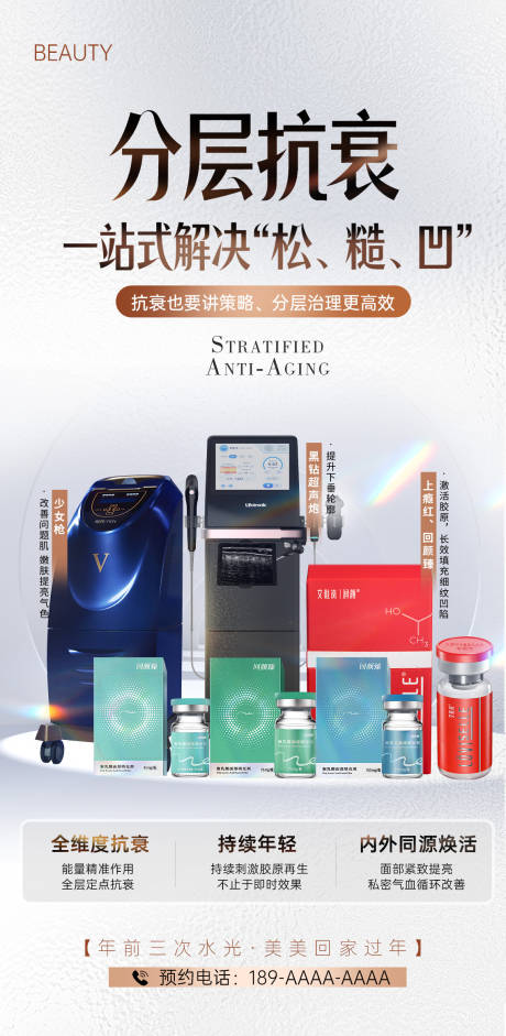 源文件下载【享设计】搜索编号：21990034628525967【医美分层抗衰一站式海报】