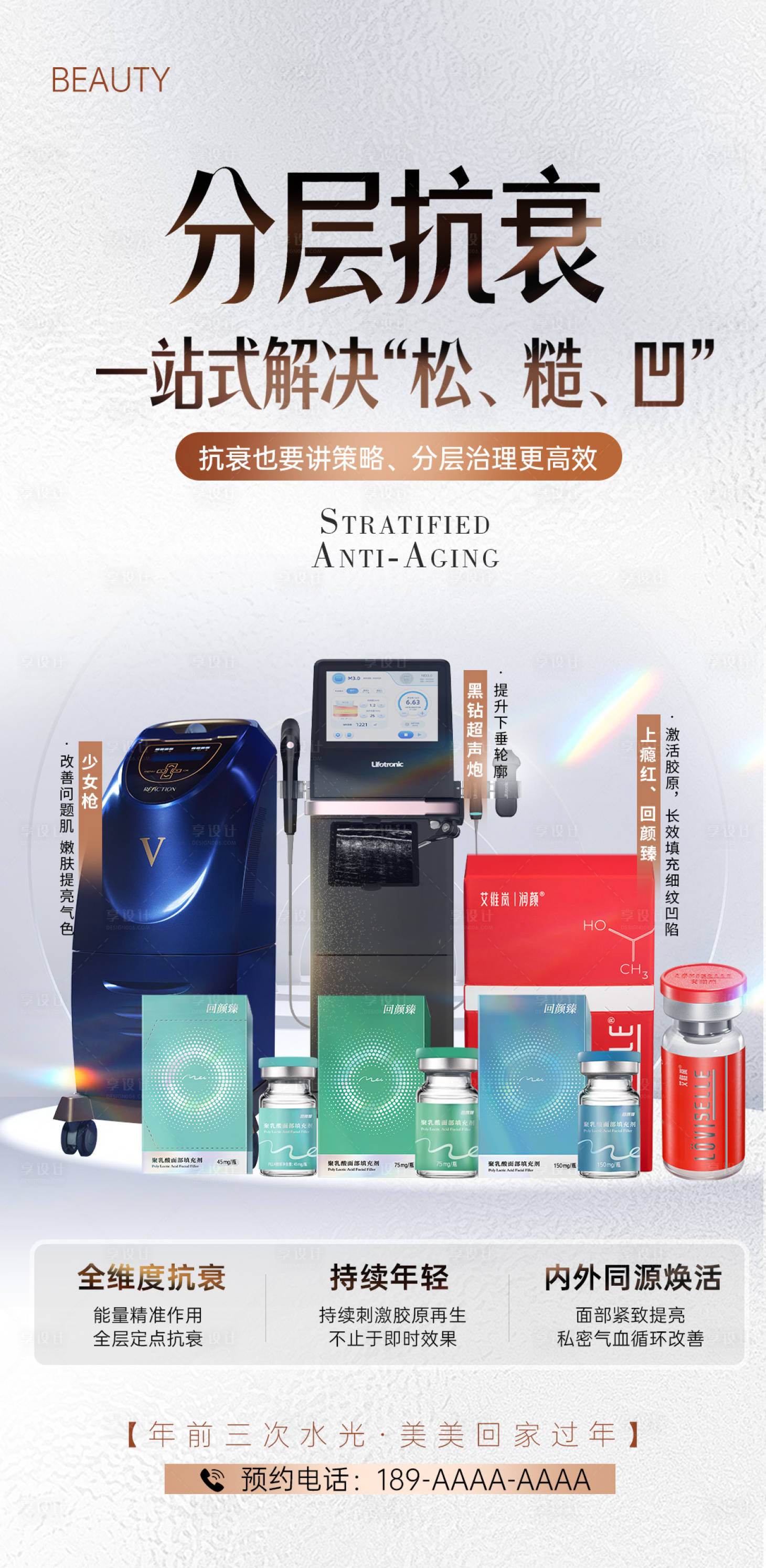 源文件下载【享设计】搜索编号：21990034628525967【医美分层抗衰一站式海报】