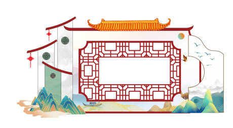 源文件下载【享设计】搜索编号：61800035090731121【中式新年快乐美陈拍照背景签到墙古风】