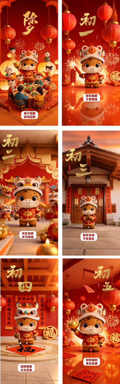 源文件下载【享设计】搜索编号：94770034823264726【春节除夕初一至初五红金海报】