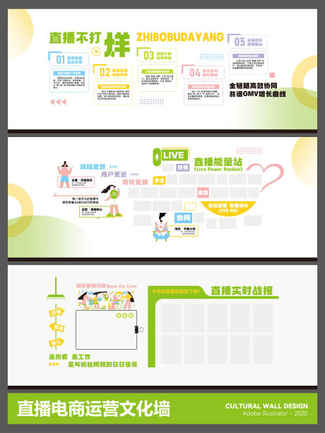 源文件下载【享设计】搜索编号：34170035145923536【直播电商公司运营文化墙】