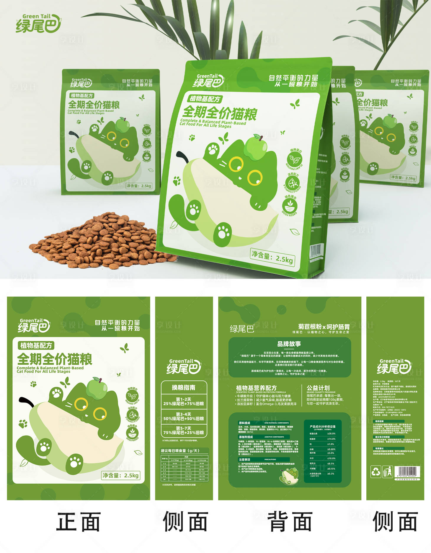 源文件下载【享设计】搜索编号：84360035086725558【素食猫粮包装设计】