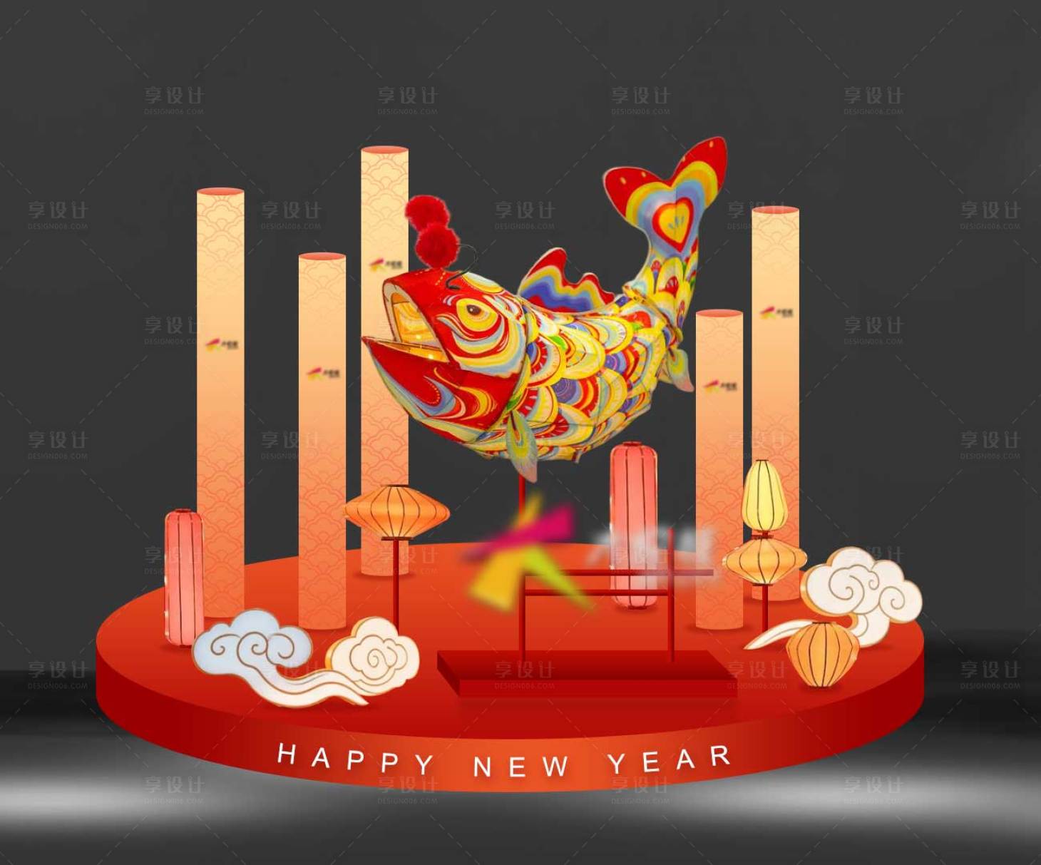 源文件下载【享设计】搜索编号：73990035056054459【非遗鱼灯美陈】