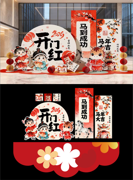 源文件下载【享设计】搜索编号：16010035146317638【马年年会美陈开门红】