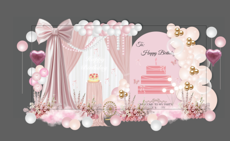 源文件下载【享设计】搜索编号：48890035275797535【粉色浪漫蝴蝶结少女心布艺生日宴】