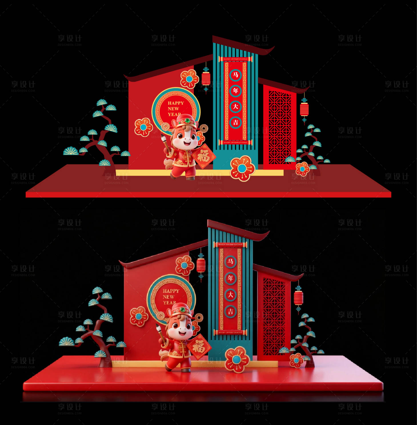 源文件下载【享设计】搜索编号：81110035202174344【2026新年年会马年美陈】