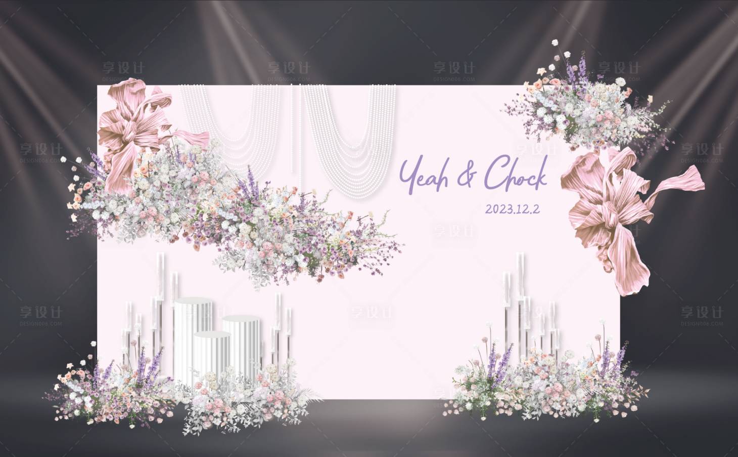 源文件下载【享设计】搜索编号：98270035118768901【粉色花卉婚礼迎宾落地美陈】