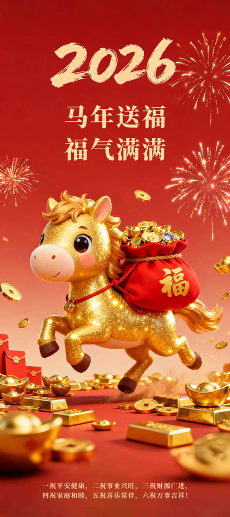 源文件下载【享设计】搜索编号：82230034846589678【卡通吉祥物马年送福海报】