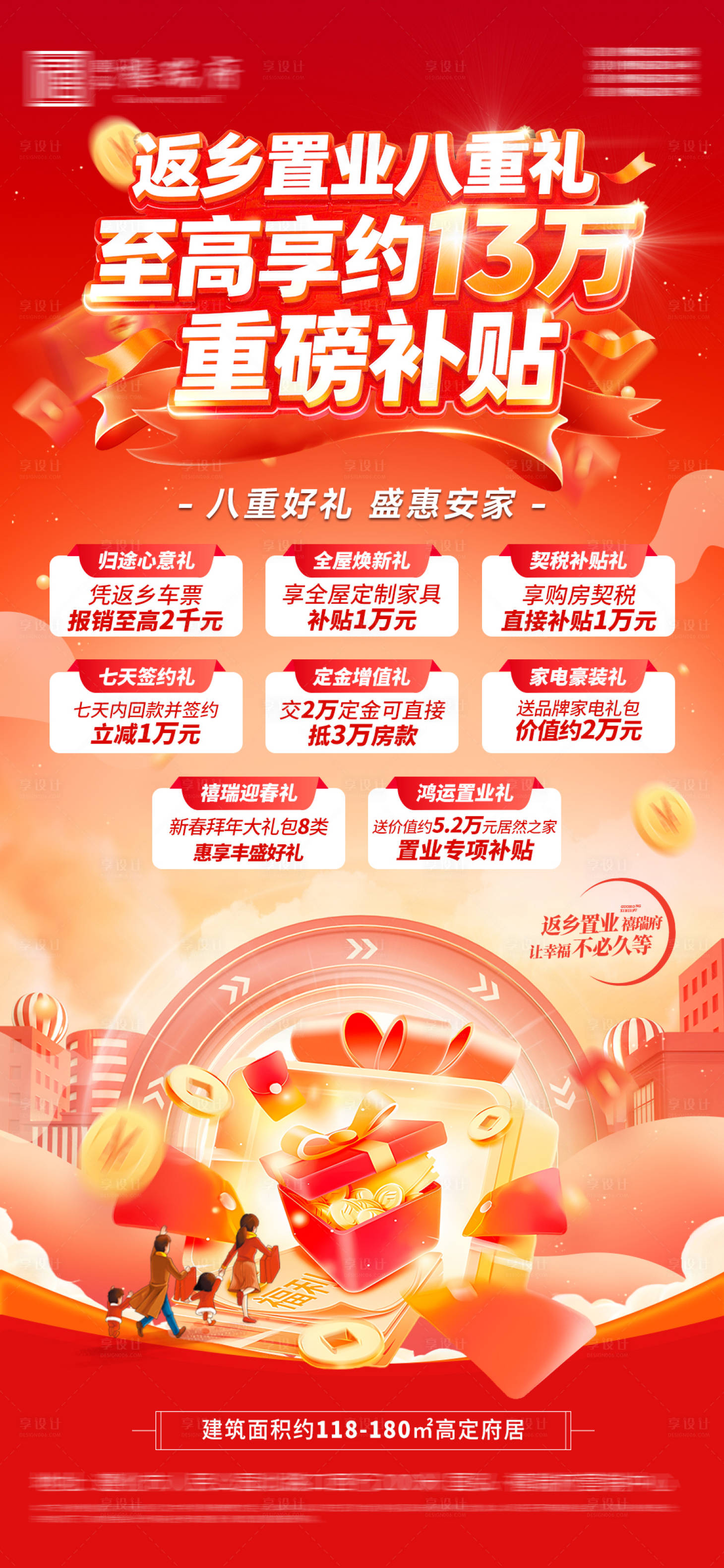 源文件下载【享设计】搜索编号：52100035283621405【返乡置业八重礼海报】